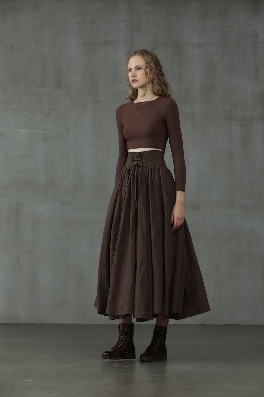 TEA DANCE LACE-UP MAXI LINEN SKIRT