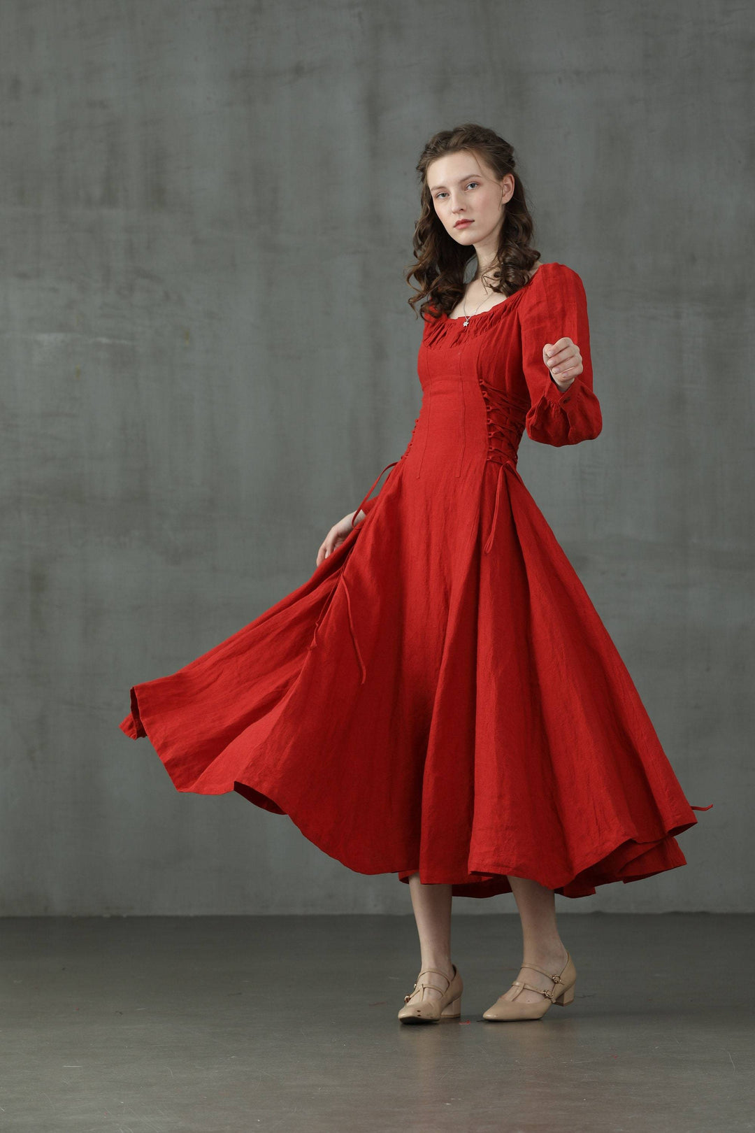MAXI LACE-UP LINEN DRESS