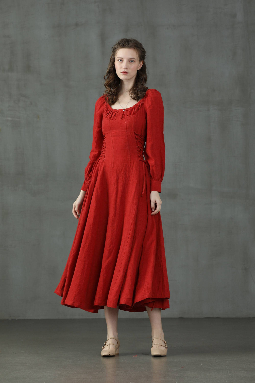 MAXI LACE-UP LINEN DRESS