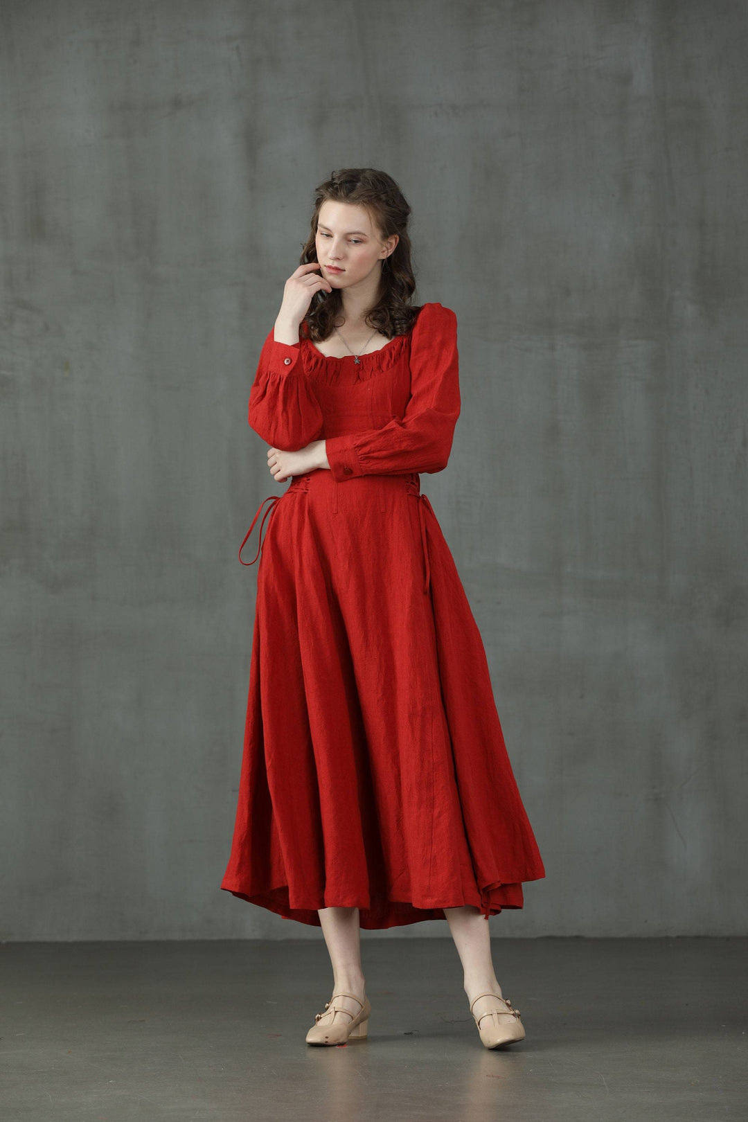 MAXI LACE-UP LINEN DRESS