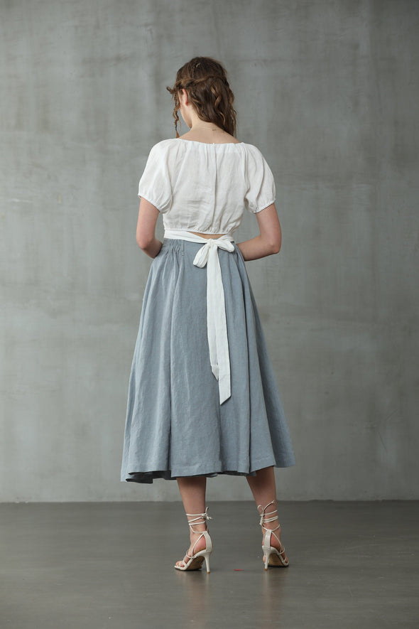 EASE 100% LINEN PLAID BLOUSE