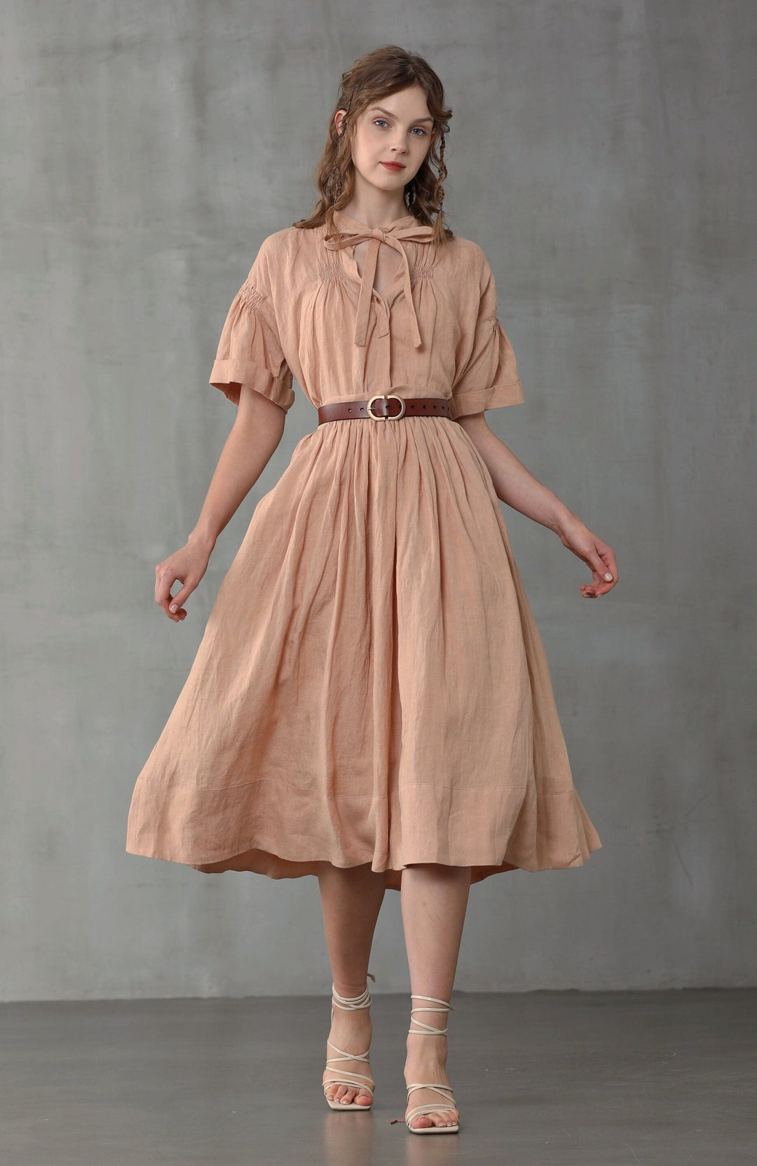 DAISY MIDI LINEN SKIRT IN HUMUS