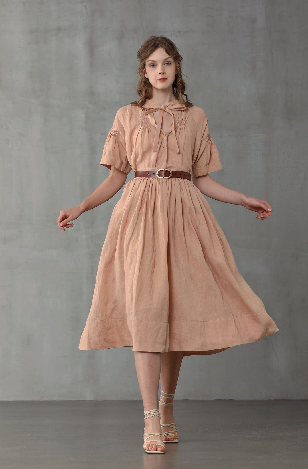 DAISY MIDI LINEN SKIRT IN HUMUS