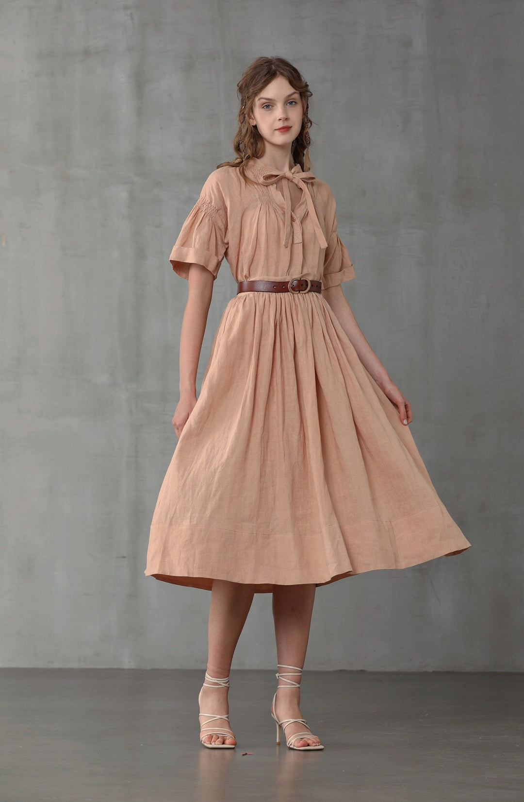 DAISY MIDI LINEN SKIRT IN HUMUS