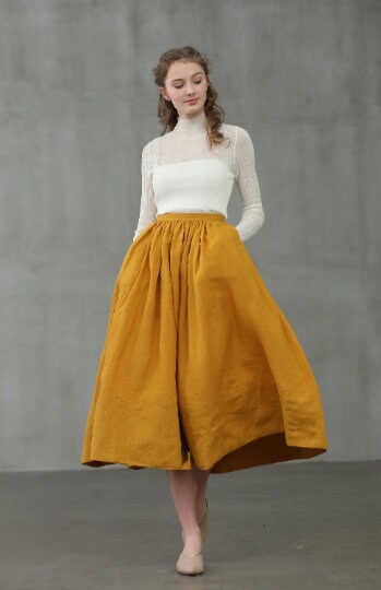 DAISY MIDI LINEN SKIRT IN HUMUS