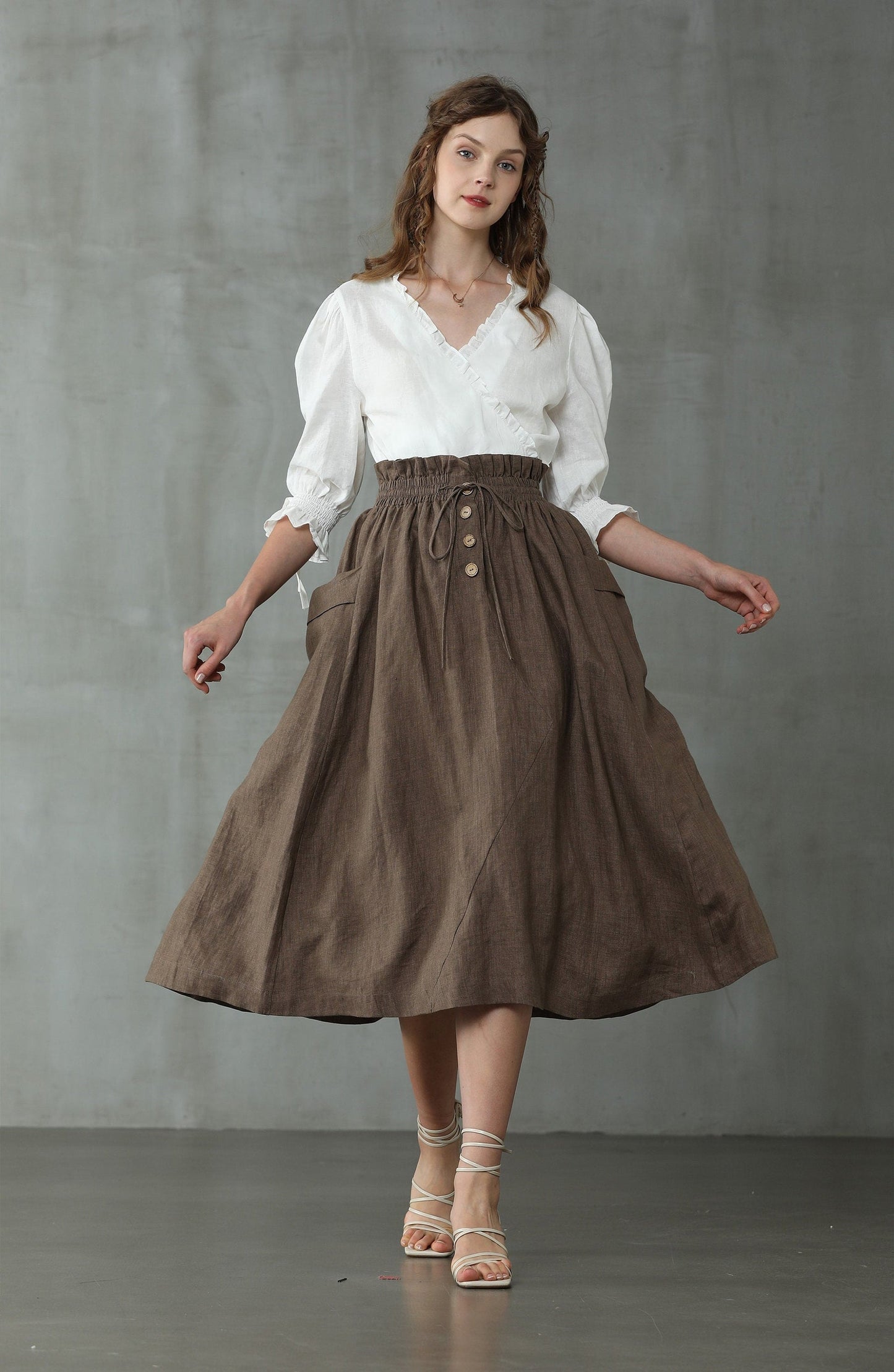 IRISES LINEN WRAP KIMONO BLOUSE