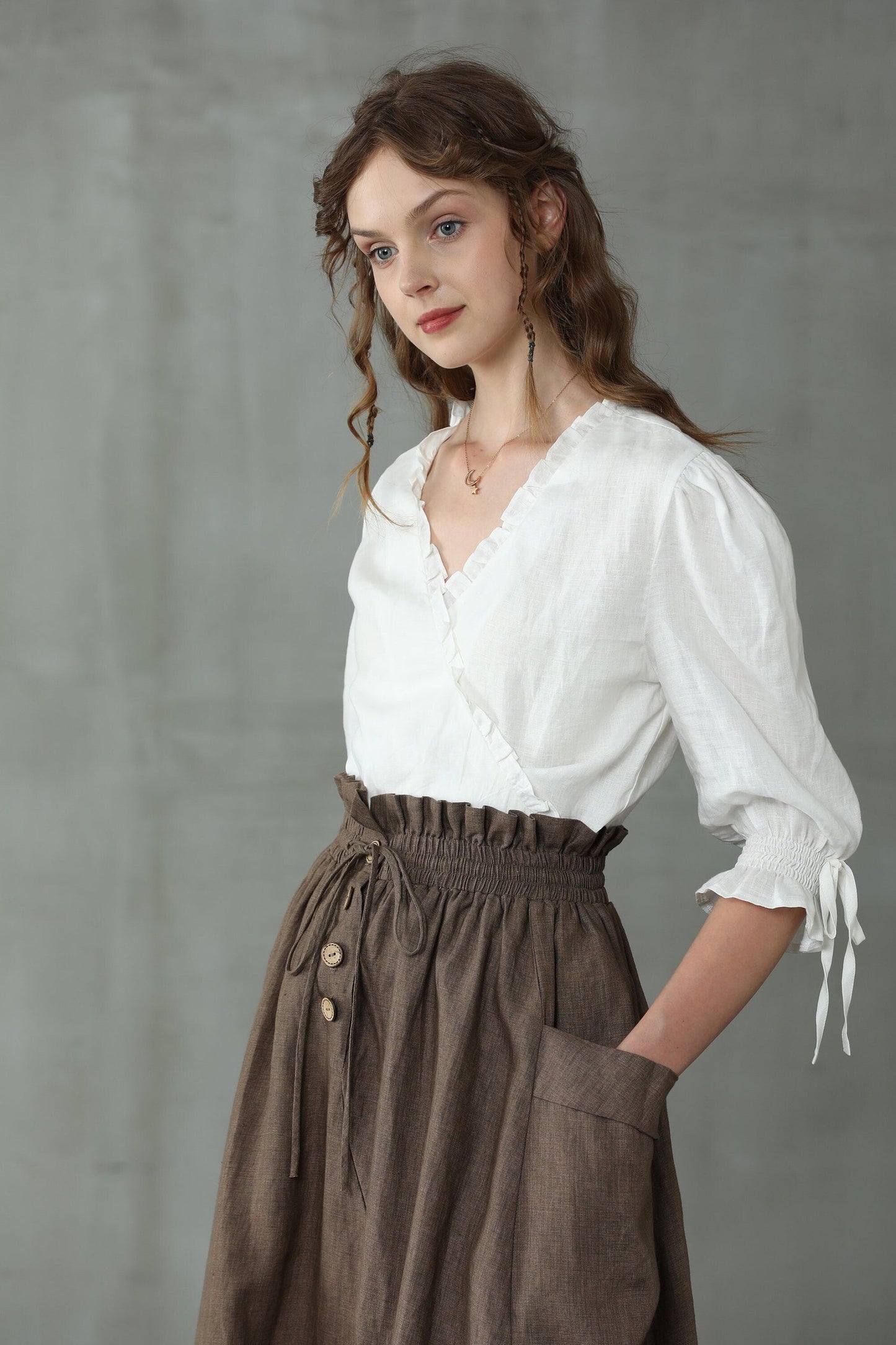 IRISES LINEN WRAP KIMONO BLOUSE