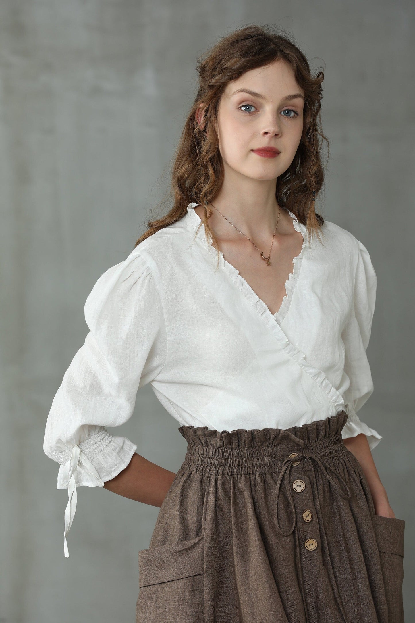 IRISES LINEN WRAP KIMONO BLOUSE