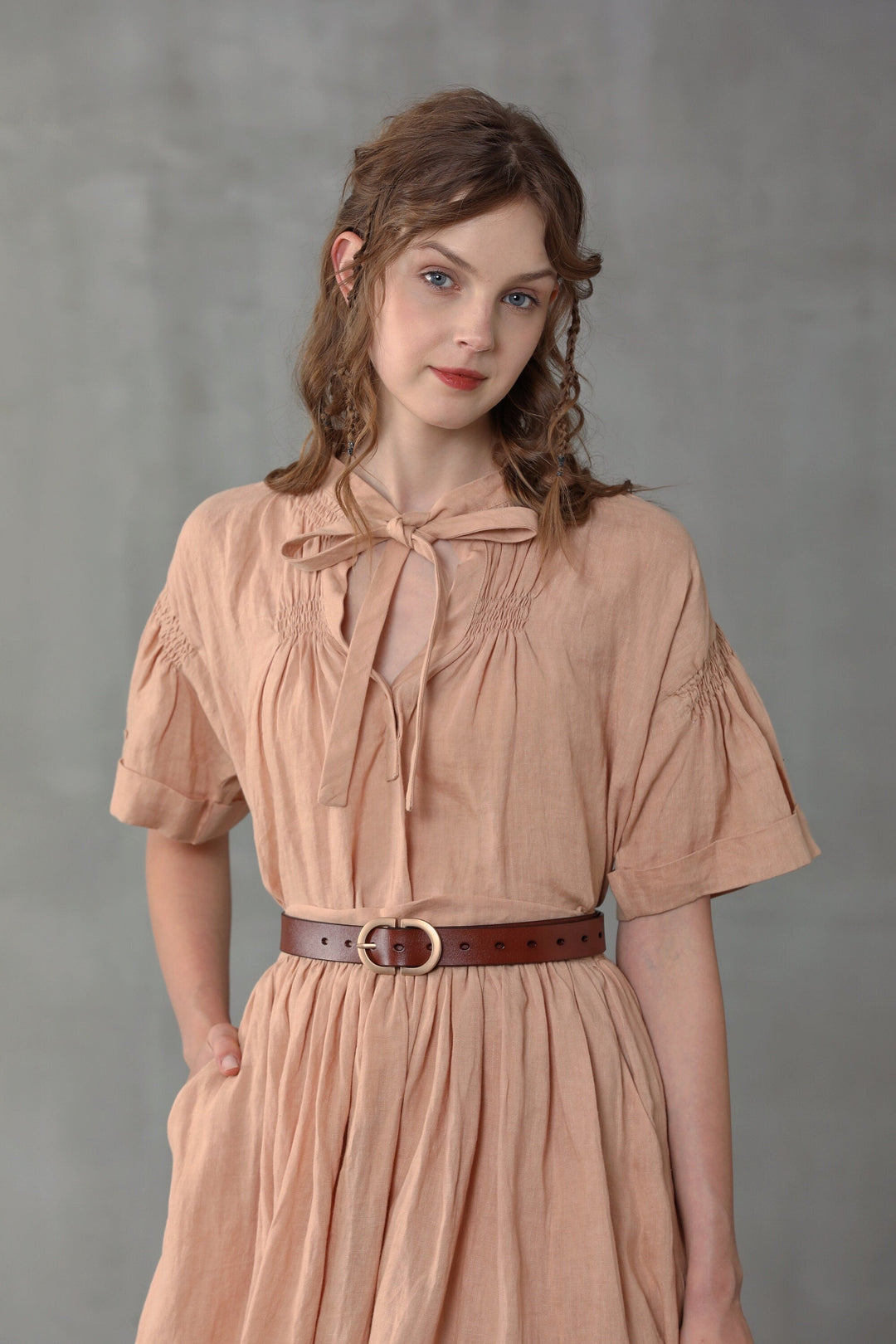 DAISY MIDI LINEN SKIRT IN HUMUS