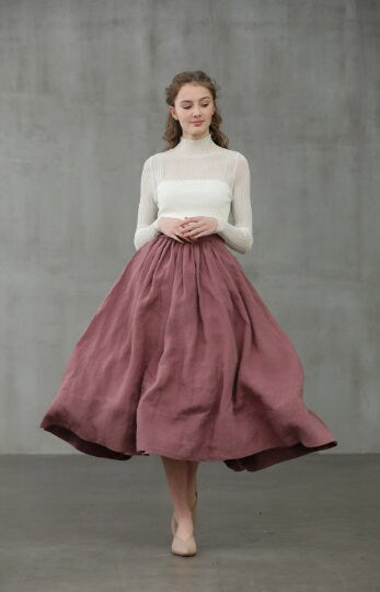 DAISY MIDI LINEN SKIRT IN HUMUS