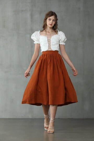 DAISY MIDI LINEN SKIRT IN HUMUS