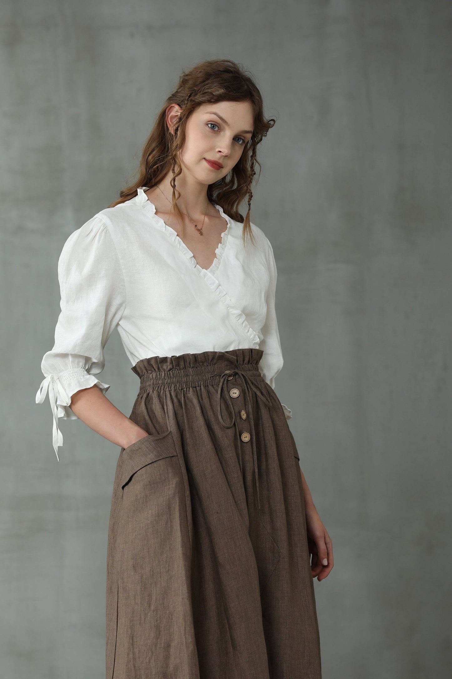 IRISES LINEN WRAP KIMONO BLOUSE