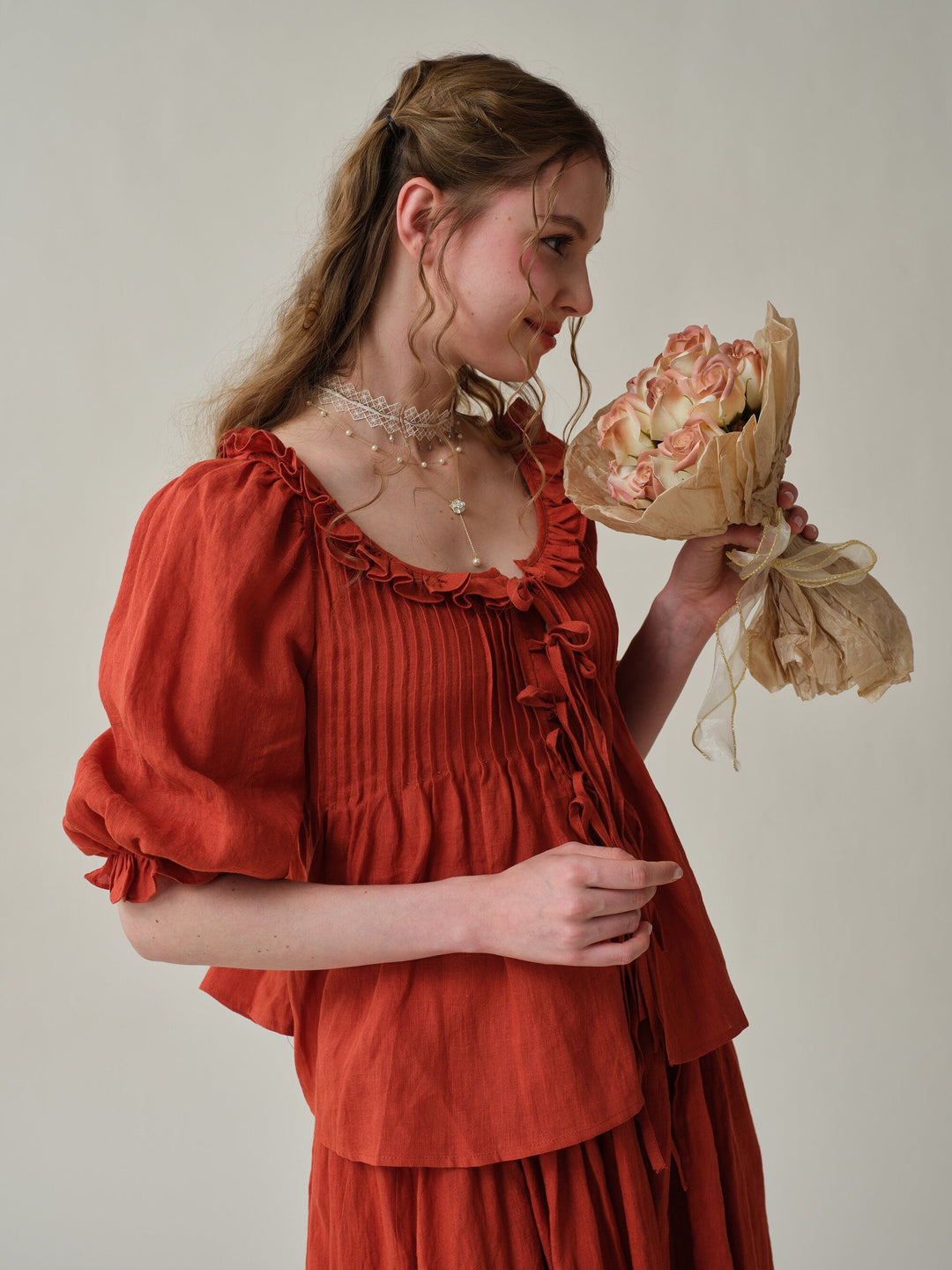 LOUISE HANDMADE VICTORIAN VINTAGE LINEN BLOUSE