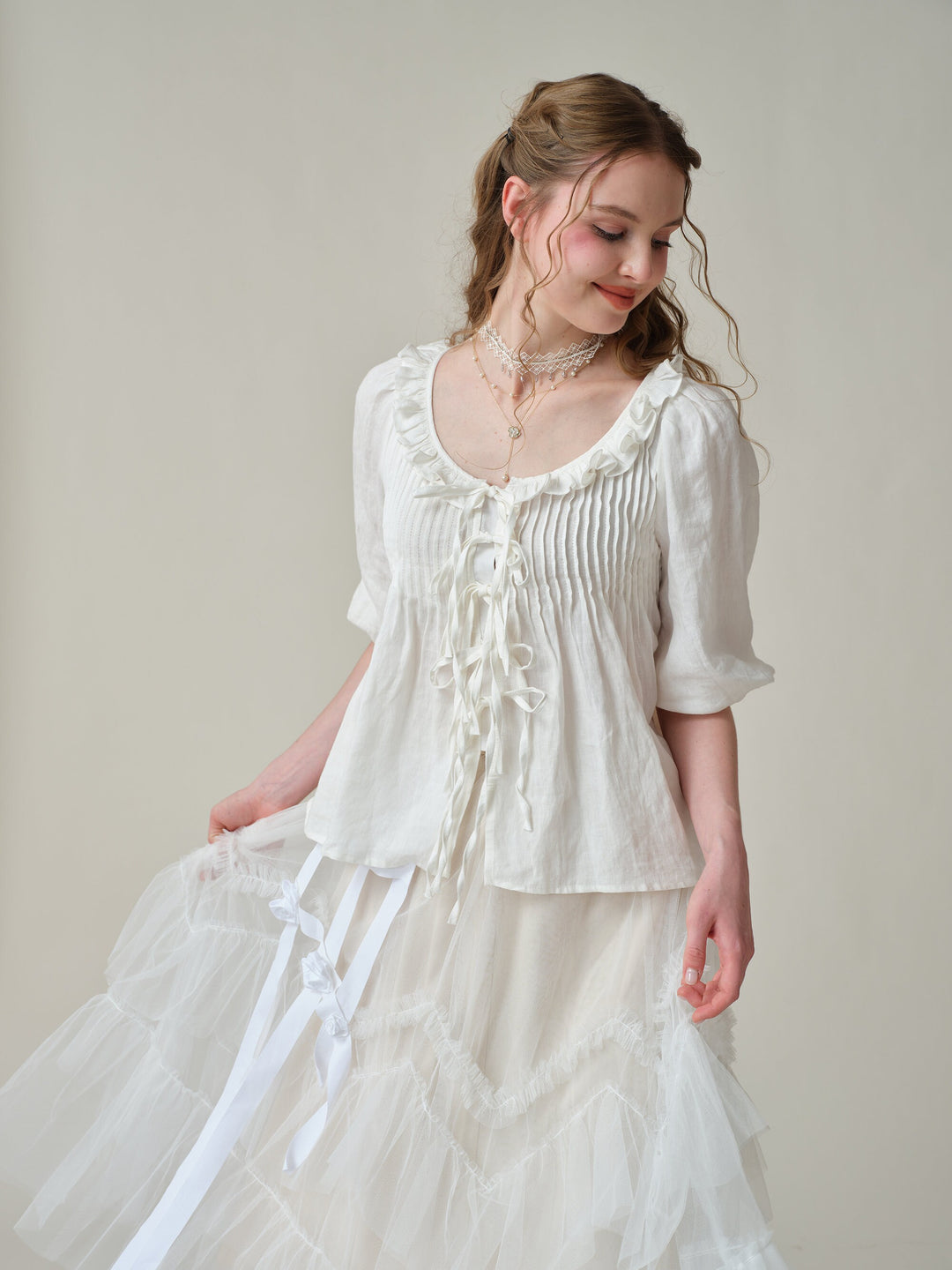 LOUISE HANDMADE VICTORIAN VINTAGE LINEN BLOUSE