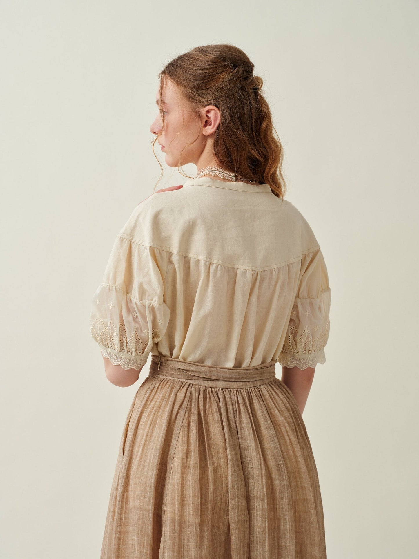 NERIA LACE UP LINEN SHIRT BLOUSE