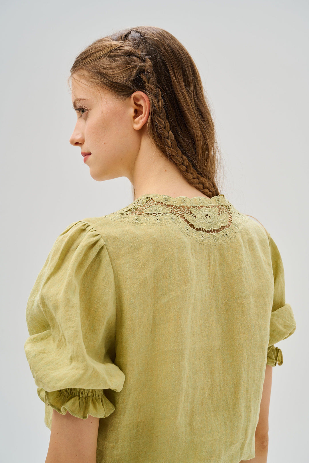 OPENWORK 100% LINEN BLOUSE WITH LACE
