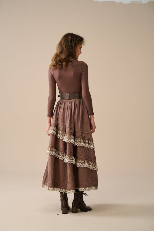 MONICA LAYERED LINEN SKIRT WITH LACE