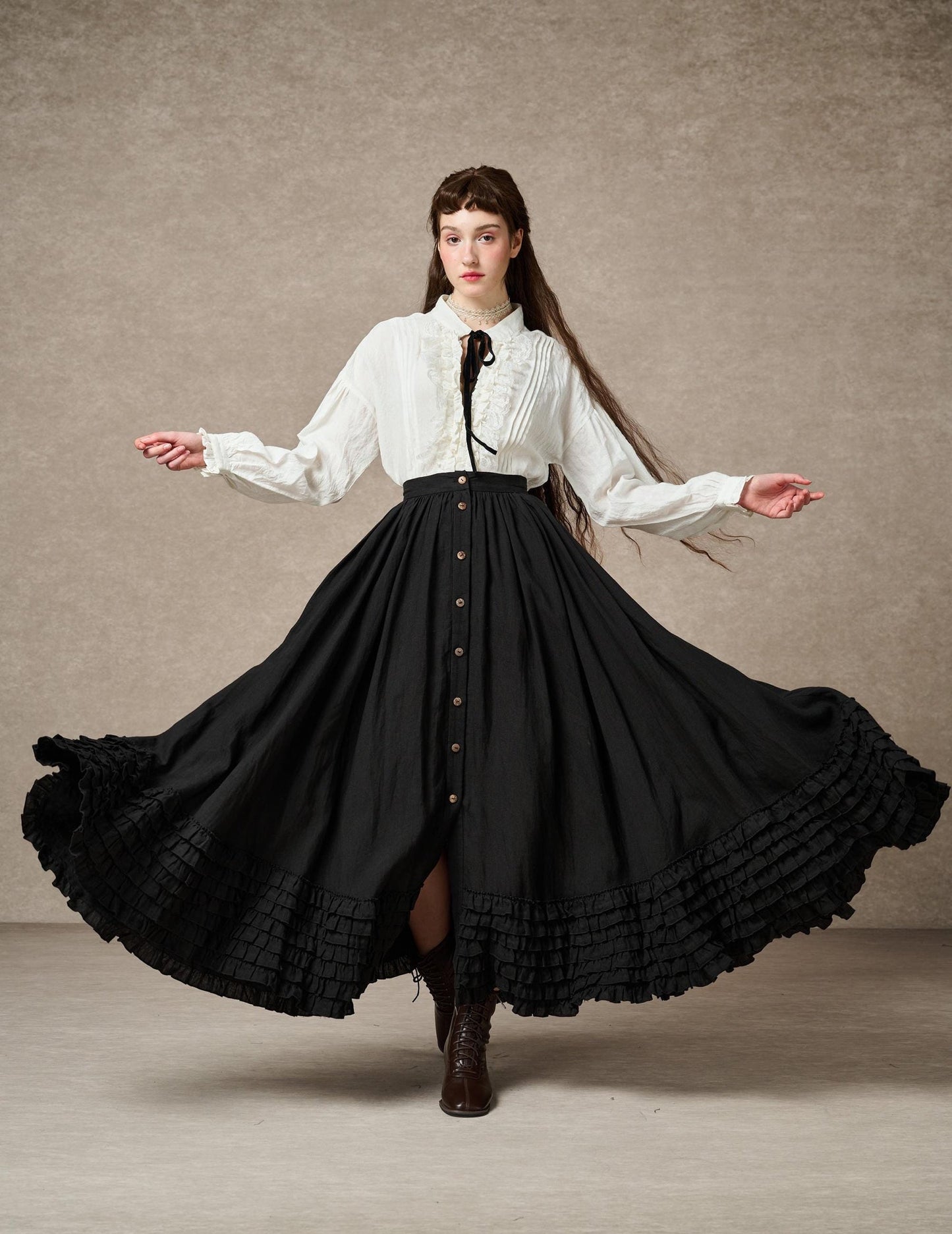 DOROTHY RUFFLED MAXI LINEN SKIRT