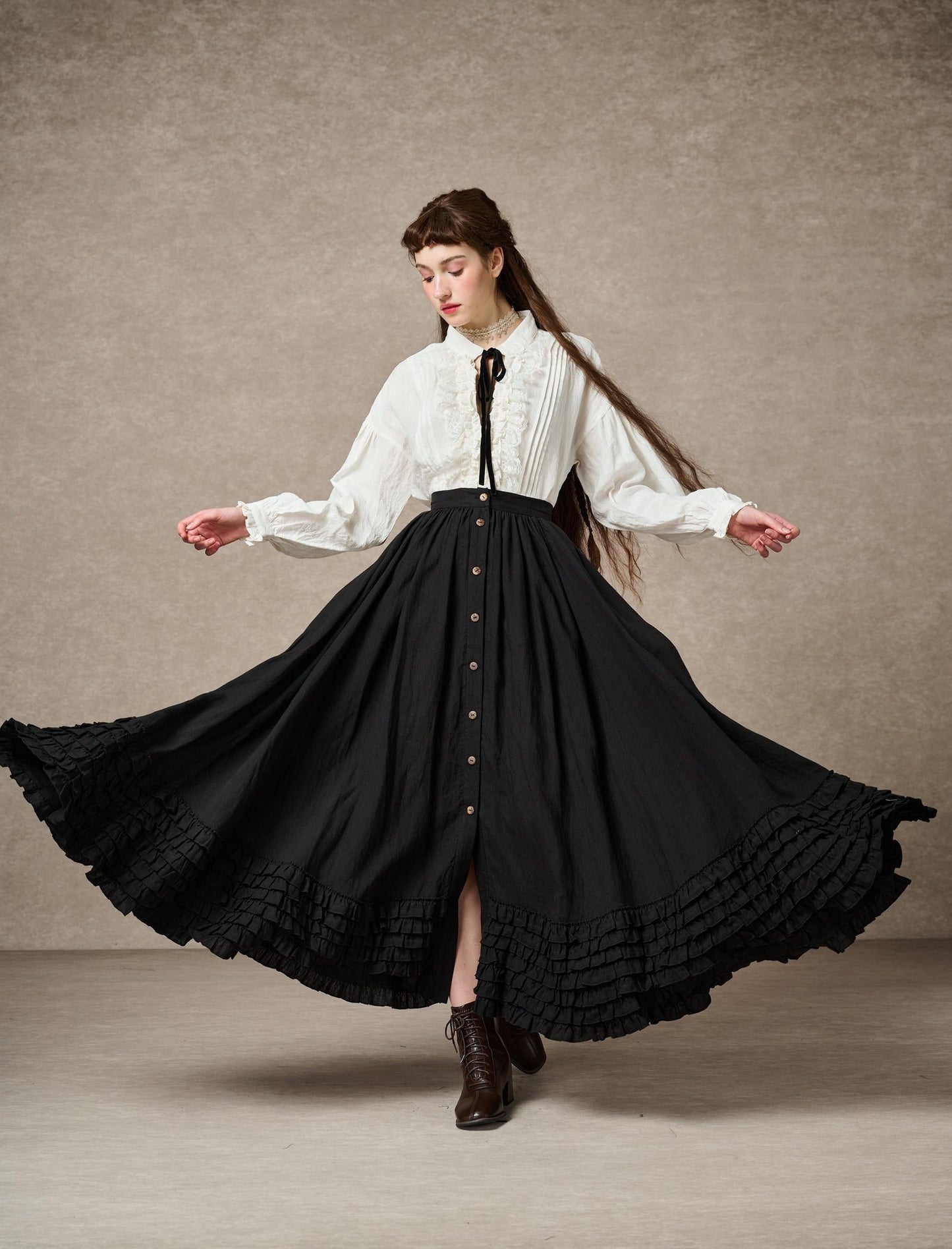 DOROTHY RUFFLED MAXI LINEN SKIRT