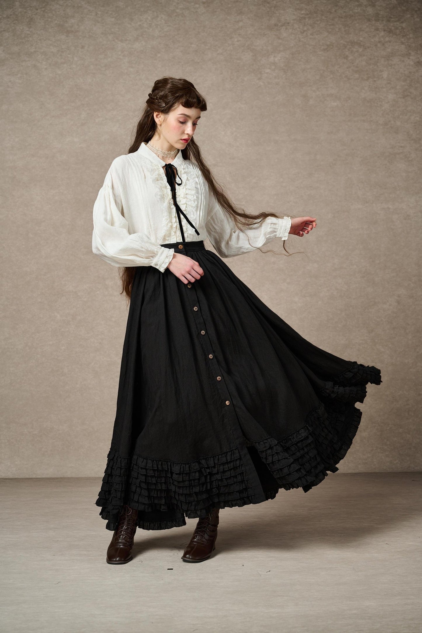 DOROTHY RUFFLED MAXI LINEN SKIRT