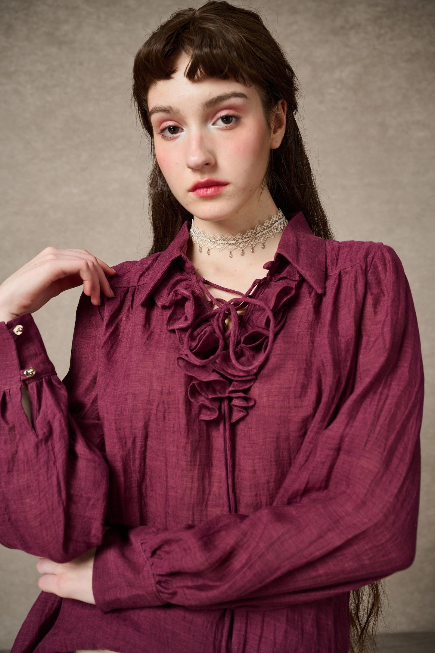LAUREL LACE-UP LINEN BLOUSE SHIRT