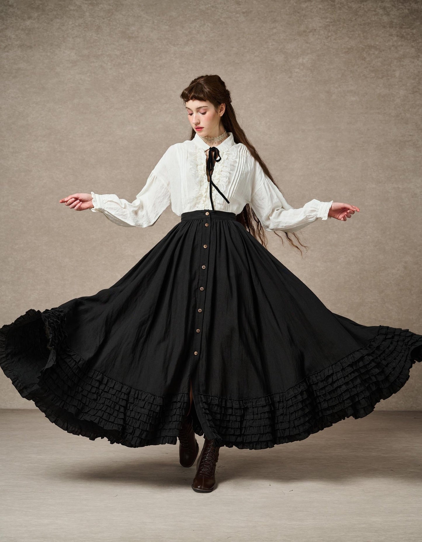 DOROTHY RUFFLED MAXI LINEN SKIRT