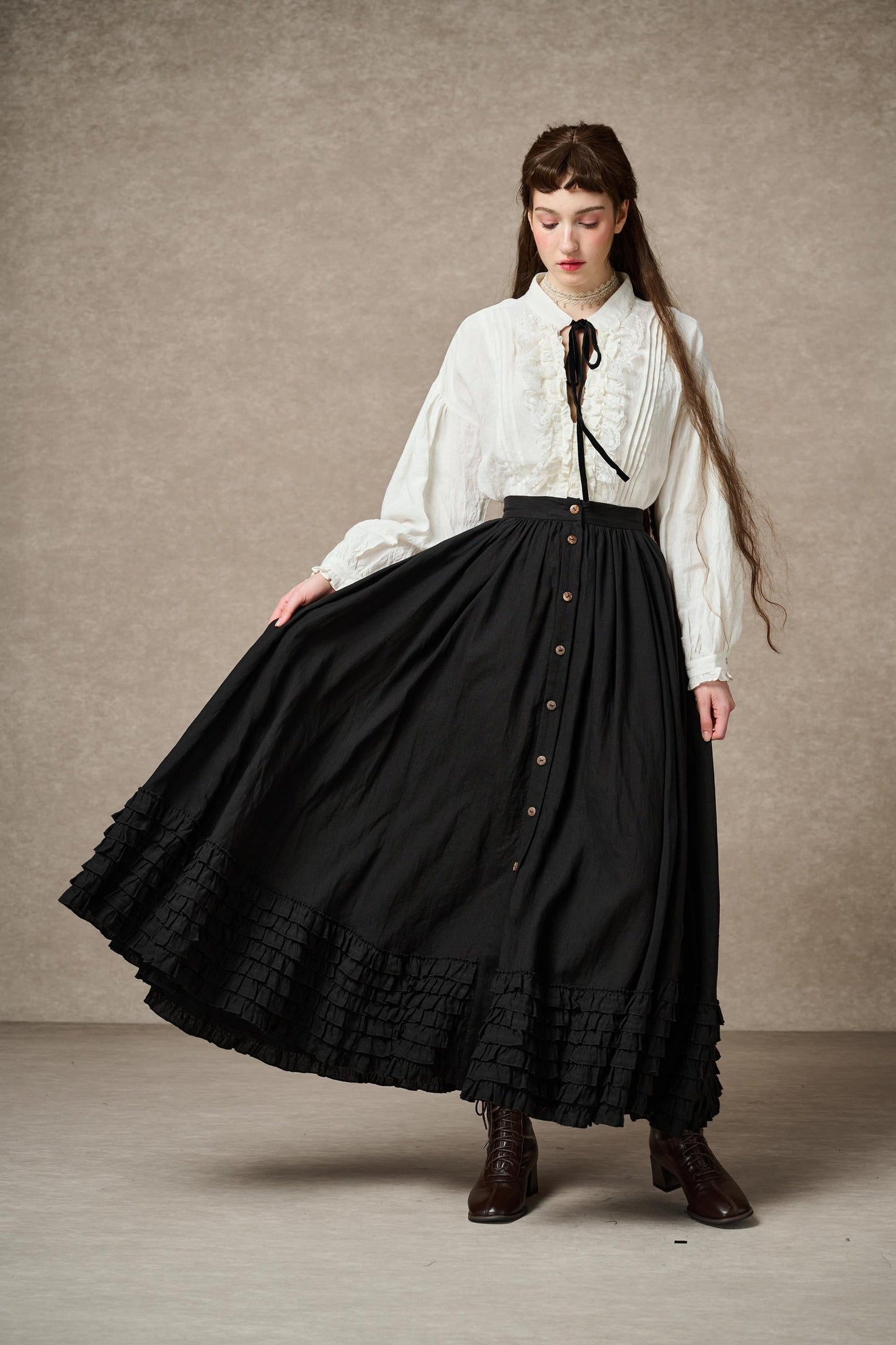 DOROTHY RUFFLED MAXI LINEN SKIRT