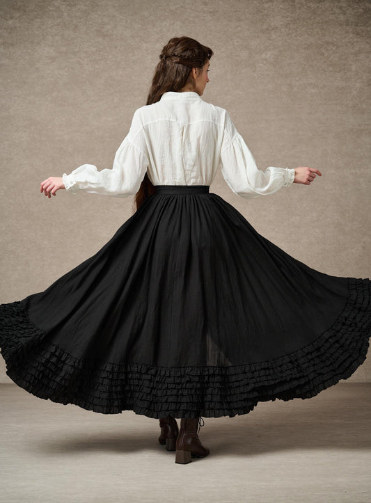 DOROTHY RUFFLED MAXI LINEN SKIRT