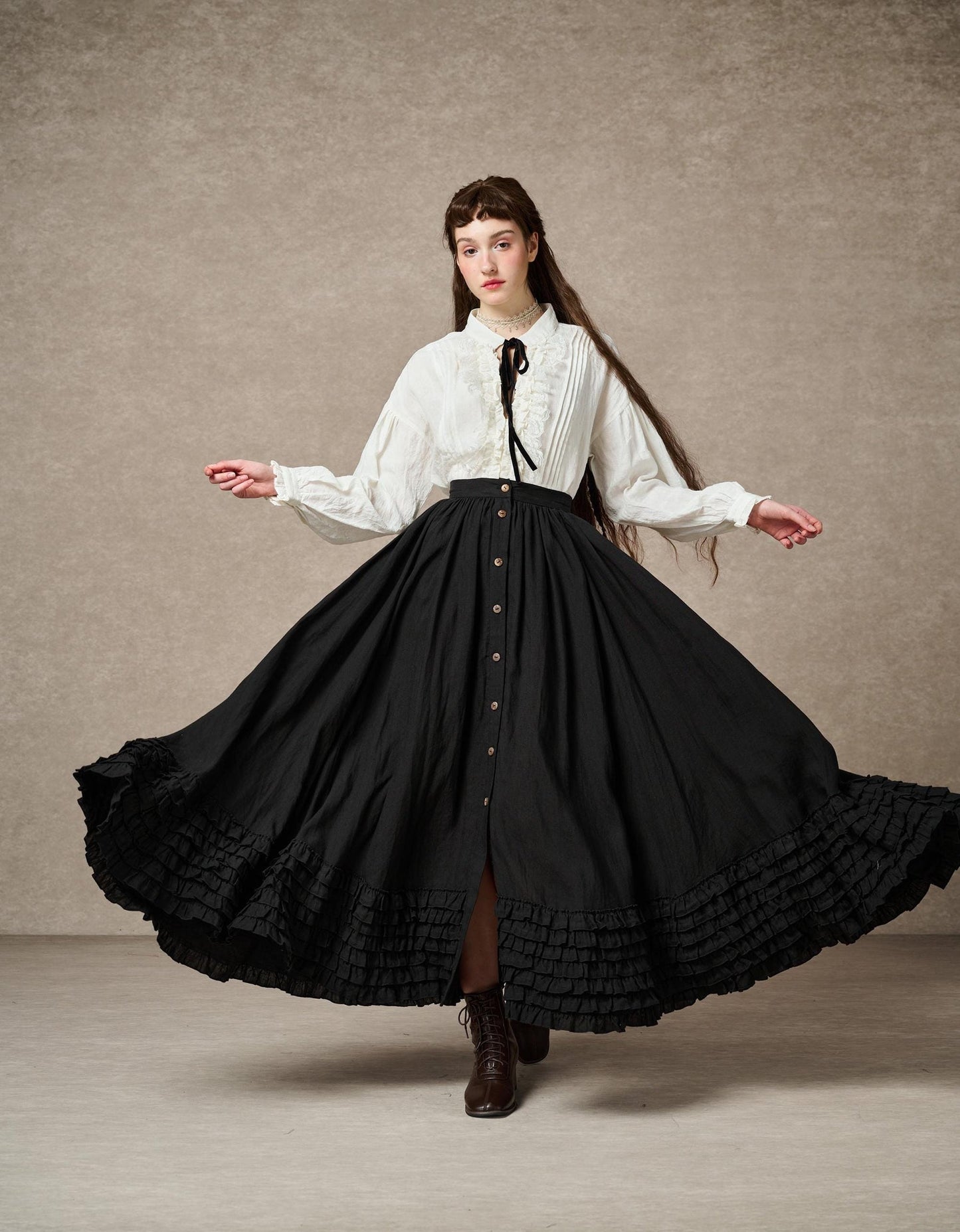 DOROTHY RUFFLED MAXI LINEN SKIRT