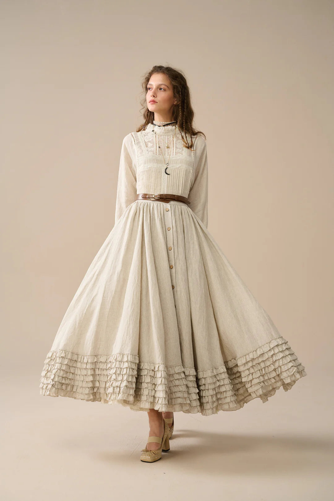 DOROTHY RUFFLED MAXI LINEN SKIRT